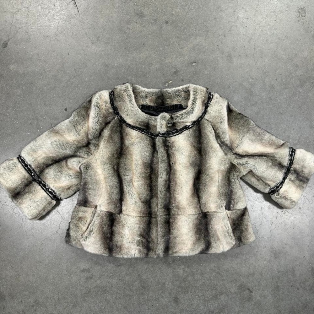 Vintage Terry Lewis Faux fur jacket with black badazzle chain detail Size Md